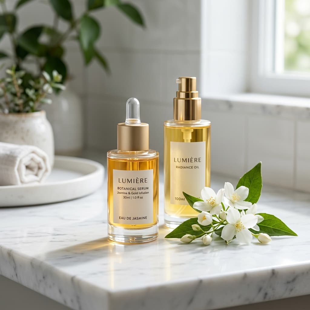 Lumière Botanical Serum and jasmine flowers
